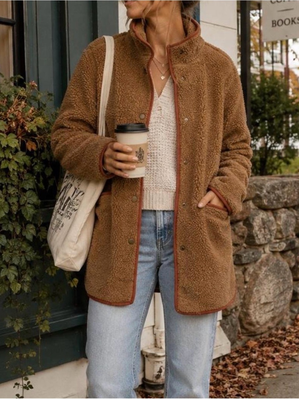 Old Navy Caramel Brown Teddy Sherpa Jacket - Women